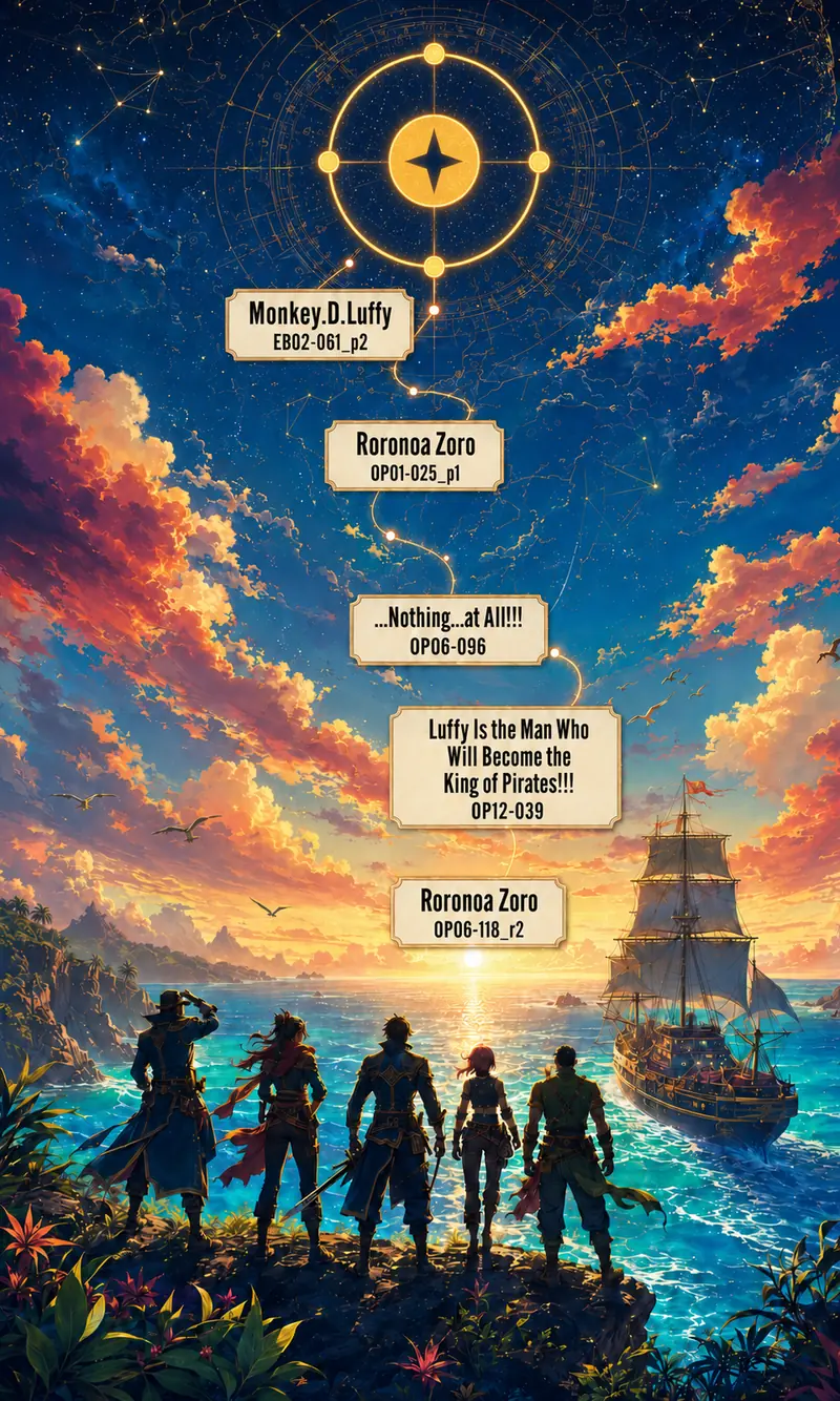 An original adventure crew follows a glowing card route into the celestial Crew Atlas mark.